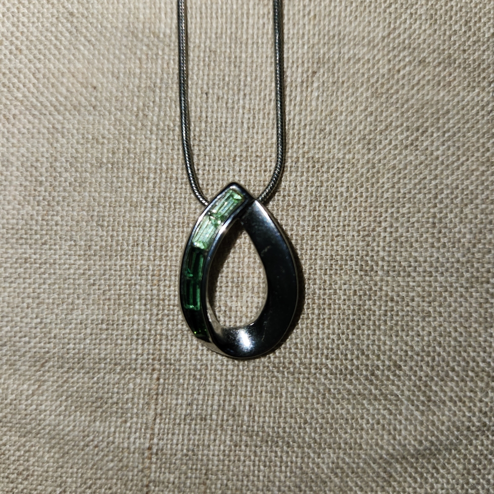 Lia Sophia Silver Necklace with Green Accent